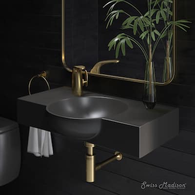 Chateau 30" Wall-Mounted Sink Center Basin With Left Side Faucet Mount In Matte Black - 30