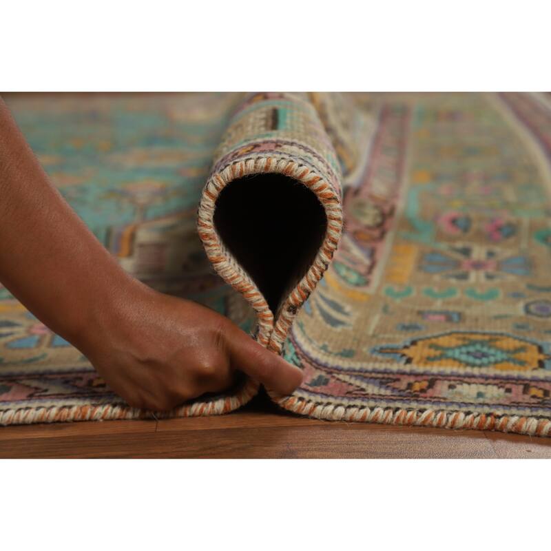 Hand Knotted Oriental 100% Wool Carpet Traditional Floral Navy Blue & Blues Tabriz Area Rug - 9' 6'' X 6' 9''