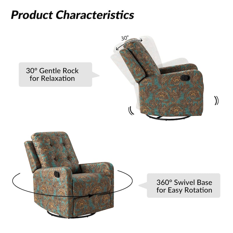 Arlette Floral Manual Swivel Recliner with Tufted Back Set of 2