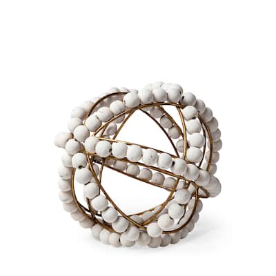 Espanlade I Small 9L x 9W White Wooden Beaded Orb