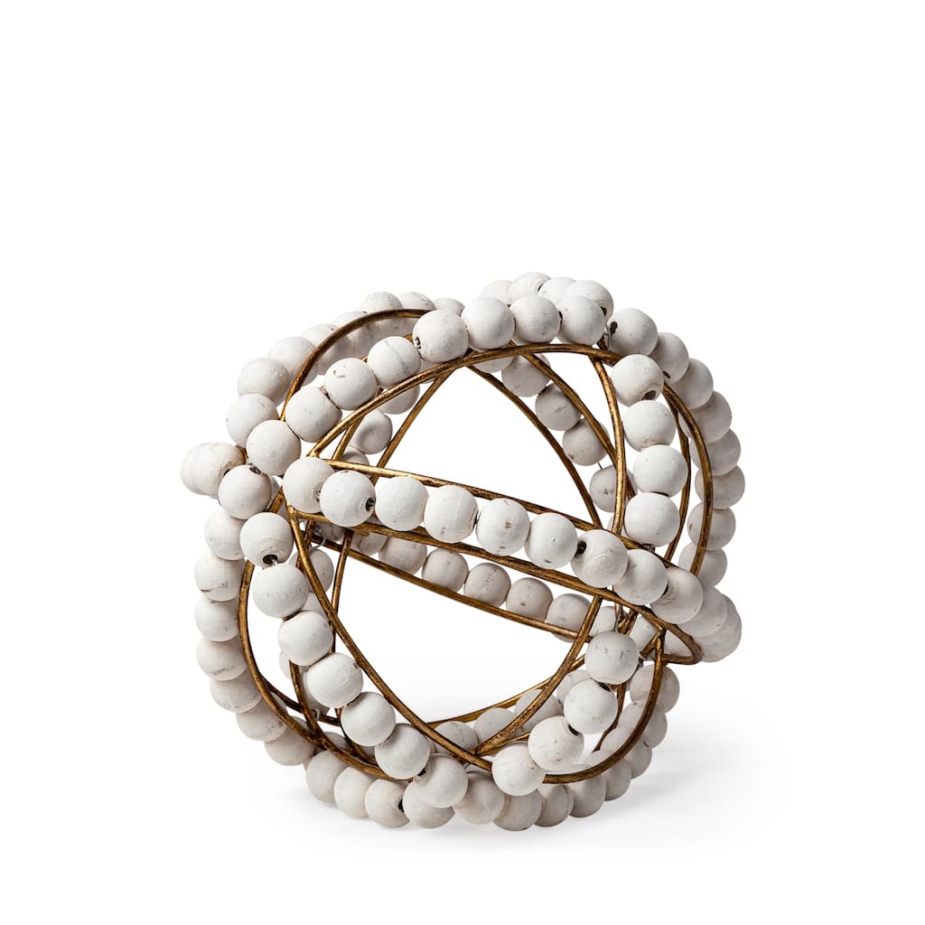Espanlade I Small 9L x 9W White Wooden Beaded Orb