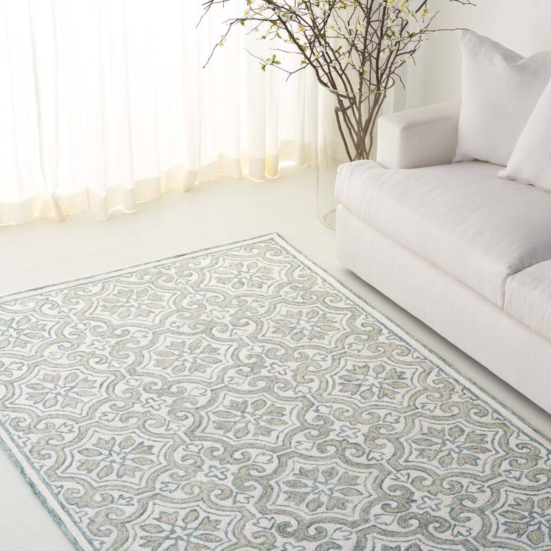 Lauren Ralph Lauren Handmade Elfur Contemporary Wool Rug - 5' x 8' - Teal/Ivory