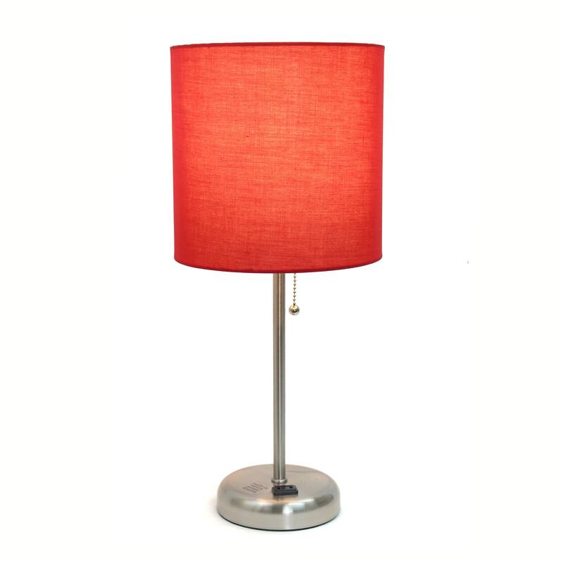19.5" Power Outlet Metal Lamp in Steel w Aqua Shade