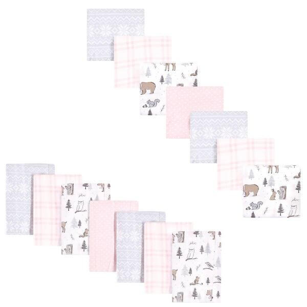 slide 1 of 1, Hudson Baby Infant Girl Cotton Flannel Burp Cloths and Receiving Blankets, 14-Piece, Winter Forest, One Size One Size - Winter Forest