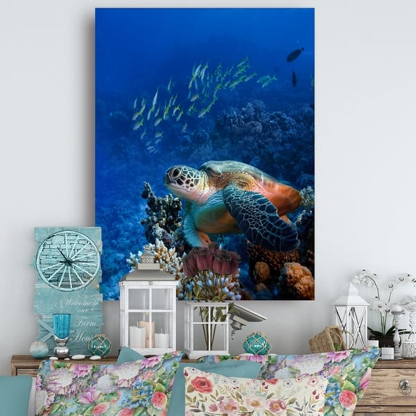 Designart Large Sea Turtle underwater Abstract Canvas Art Print