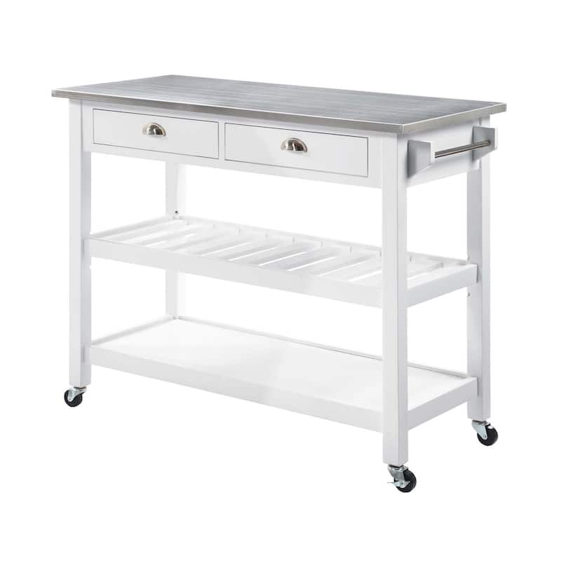 Kitchen Cart - 3-Tier Stainless Steel Rolling Utility Cart with Drawers & Wheels