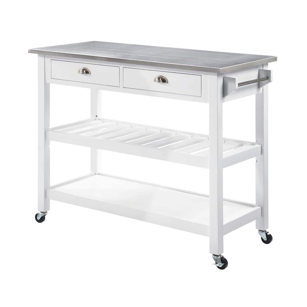 Kitchen Cart - 3-Tier Stainless Steel Rolling Utility Cart with Drawers & Wheels