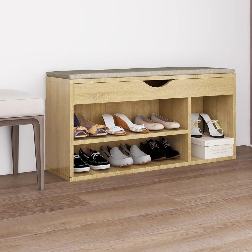 Shoe Bench with Cushion Sonoma Oak Engineered Wood
