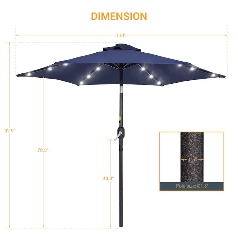 LIVOOSUN Patio 7.5 FT LED Market Umbrella,Table Umbrella w/Tilt Button