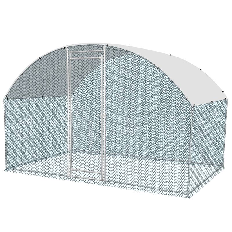 6.5 x 10 ft Metal Chicken Coop, Walk-in Poultry Cage for Backyard - Silver