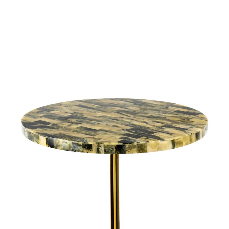 JONATHAN Y Calix 23.5" Faux Stone Round End Table, Yellow/Black