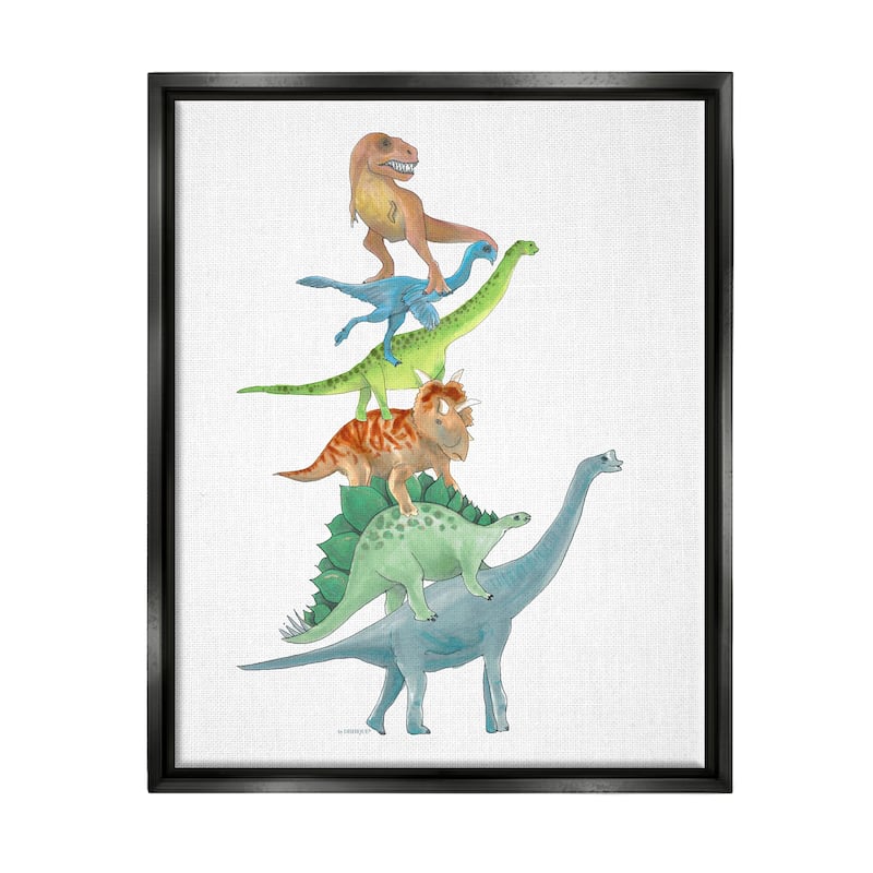 Stupell Stacked Dinosaurs Balancing T-Rex Stegosaurus Illustration Floater Frame, Design by Dishique