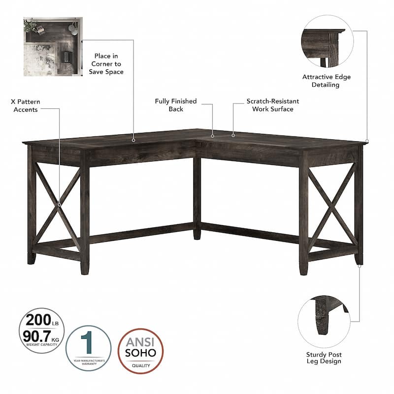 Key West 60W L Shaped Desk with Mobile File Cabinet by Bush Furniture