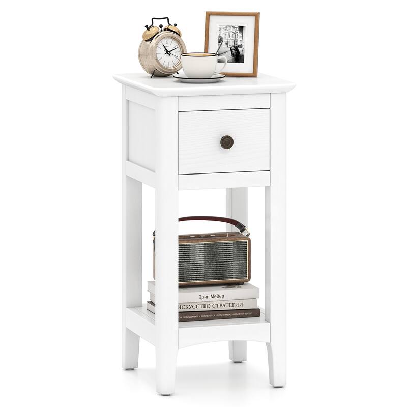 Gymax Nightstand 3-Tier Bedside Table w/ Open Storage Shelf & Narrow - White