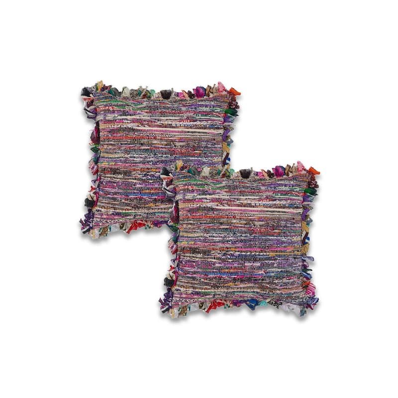 Set of Two Pink Striped Rayon Throw Pillow With Ruffle
