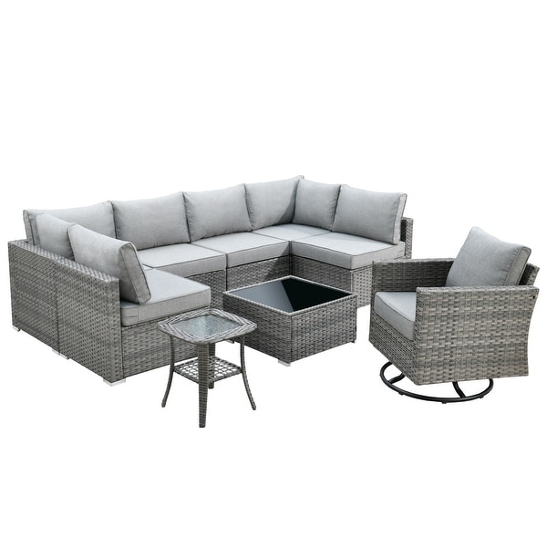 XIZZI 9-Piece Outdoor Furniture Sectional Swivel Chair Set - Bed