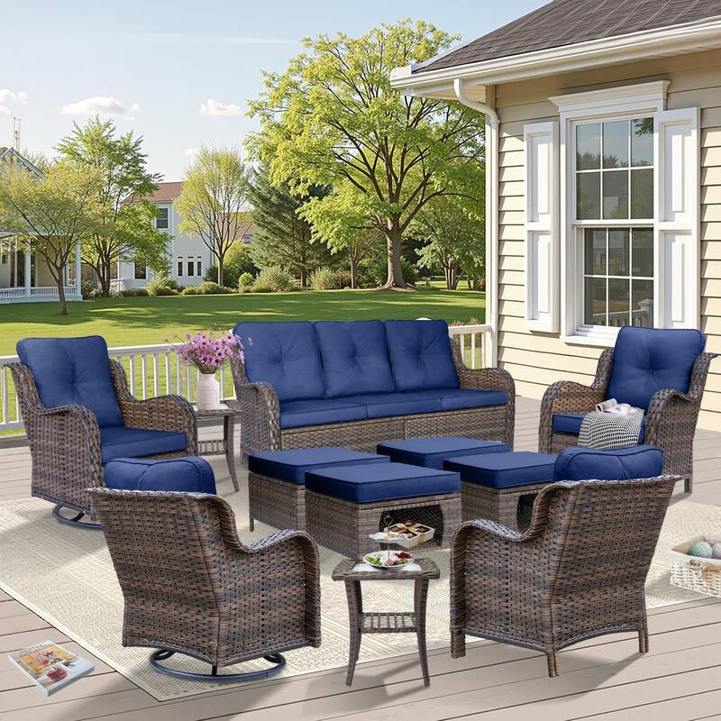11 Piece Outdoor Wicker Patio Conversation Furniture Swivel Chairs Set