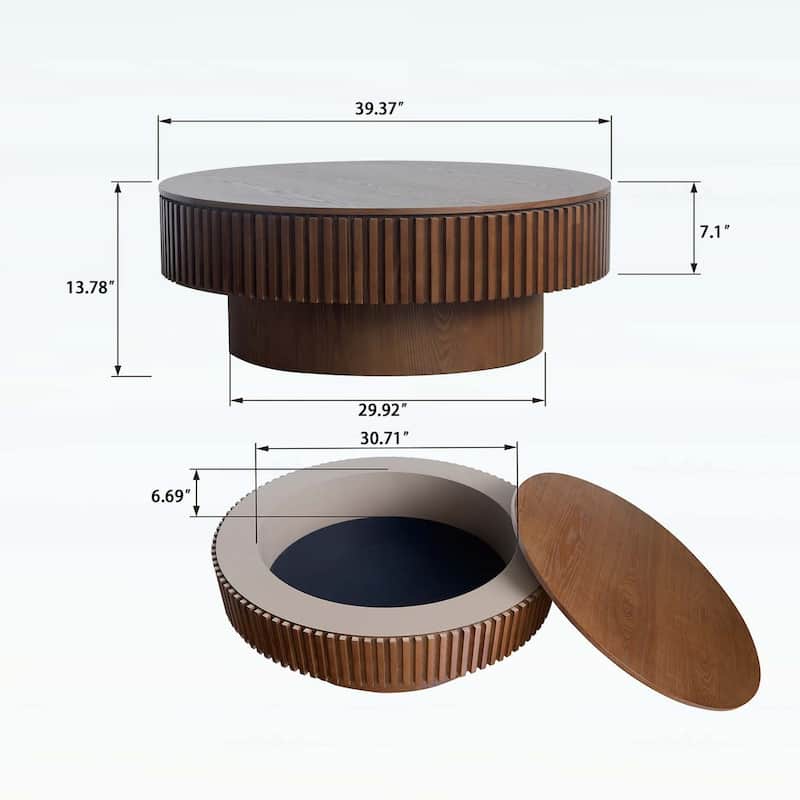 39.37'' Round Coffee Table with Storage,for Living Room,Bedroom,Apartment,or Office