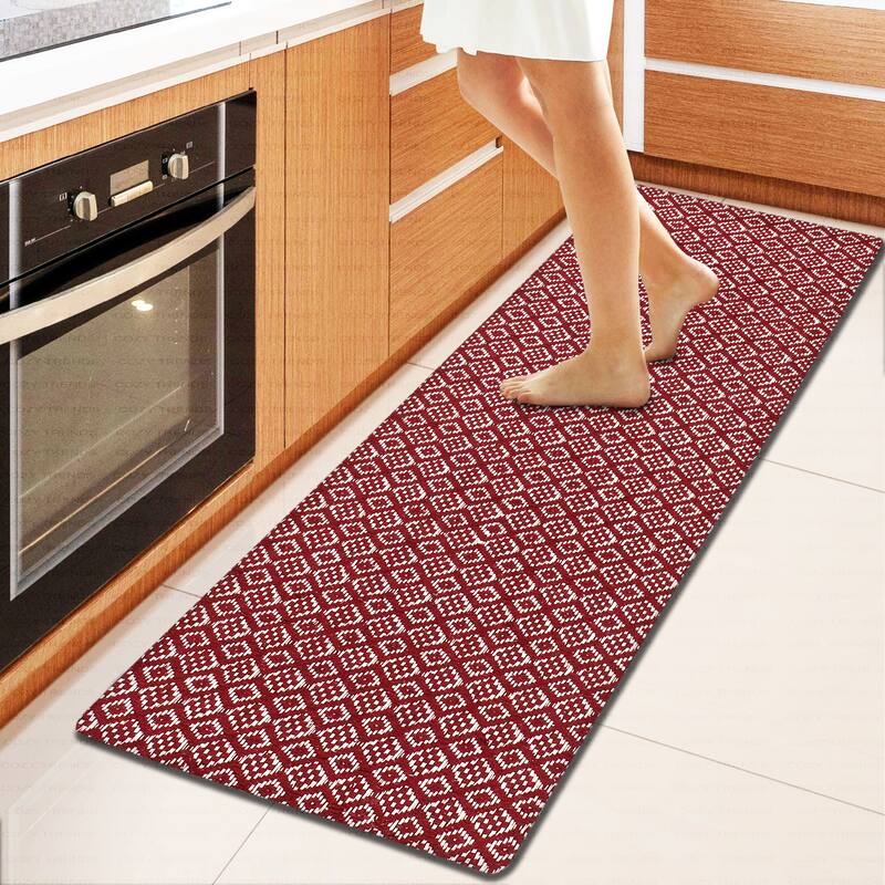 Anti-Fatigue Standing Cushioned Kitchen Bath Mats [Set of 2] Cotton Hand Woven Waterproof Non-Slip-Office, Sink, Laundry
