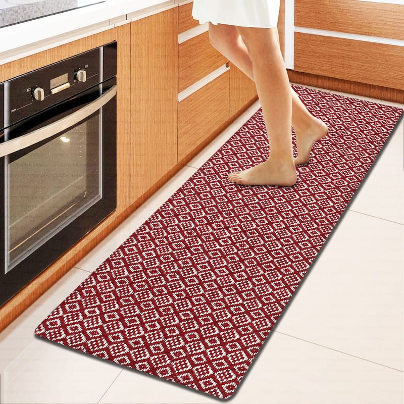 Kitchen Runner Rug/ Mat Cushioned Cotton Hand Woven Anti-Fatigue Mat Kitchen/Bathroom/Bed side 18x48'' - 18''x48'' - Burgundy