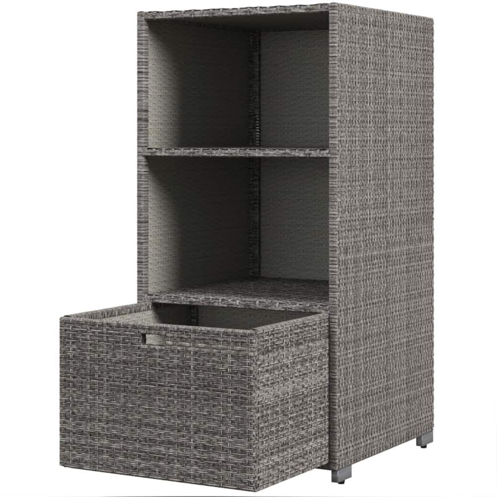Mixed Grey PE Rattan Towel Rack with Steel Frame and Storage Drawer - 23.6" L x 23.6" W x 47.2" H