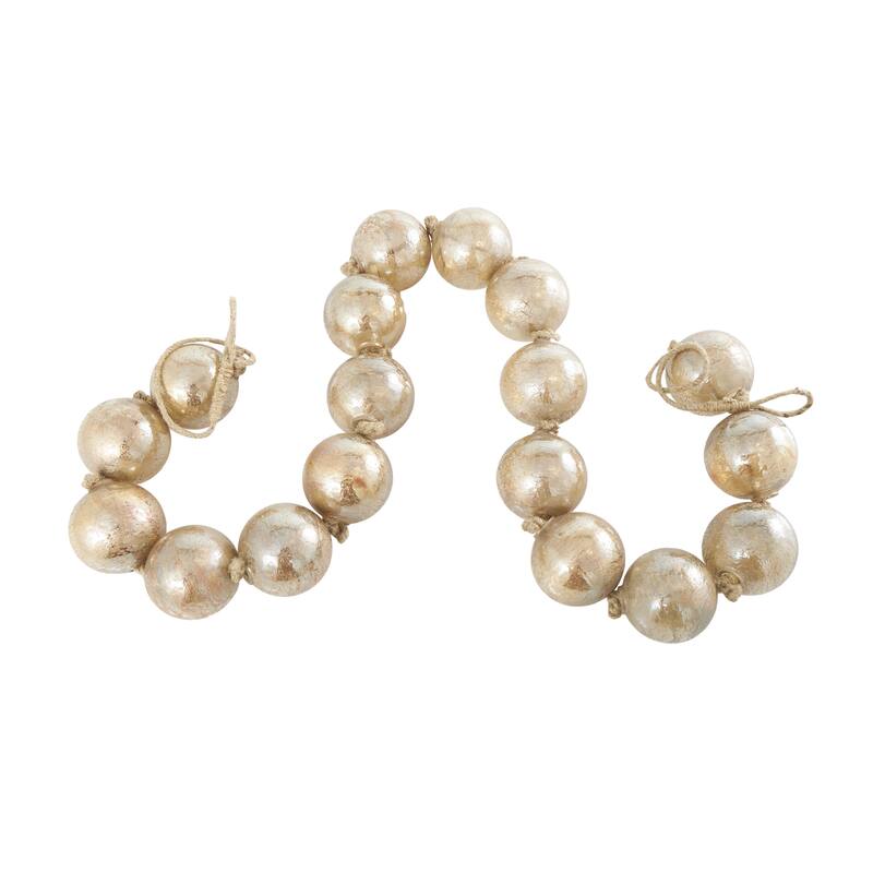 White Glass Handmade Round Extra Long Frosted Orb Beaded Garland with Tassel with Knotted Jute Rope