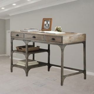 Modern 3-Drawer Writing Desk with Iron Base and Open Storage ...