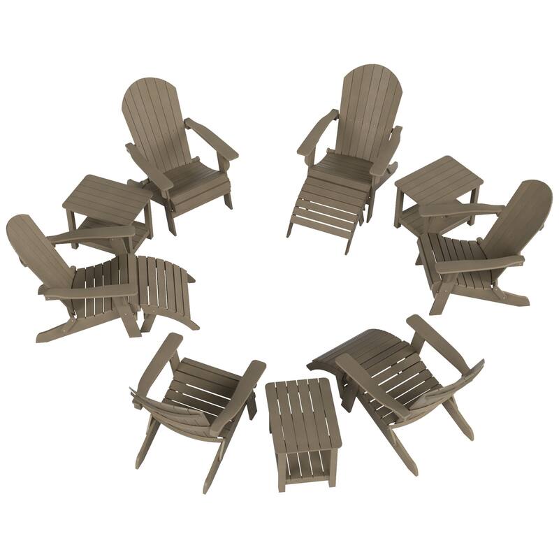 Vineyard HIPS Outdoor Folding Eco-Friendly All Weather Seashell Adirondack Chairs (12-Piece Conversation Set)