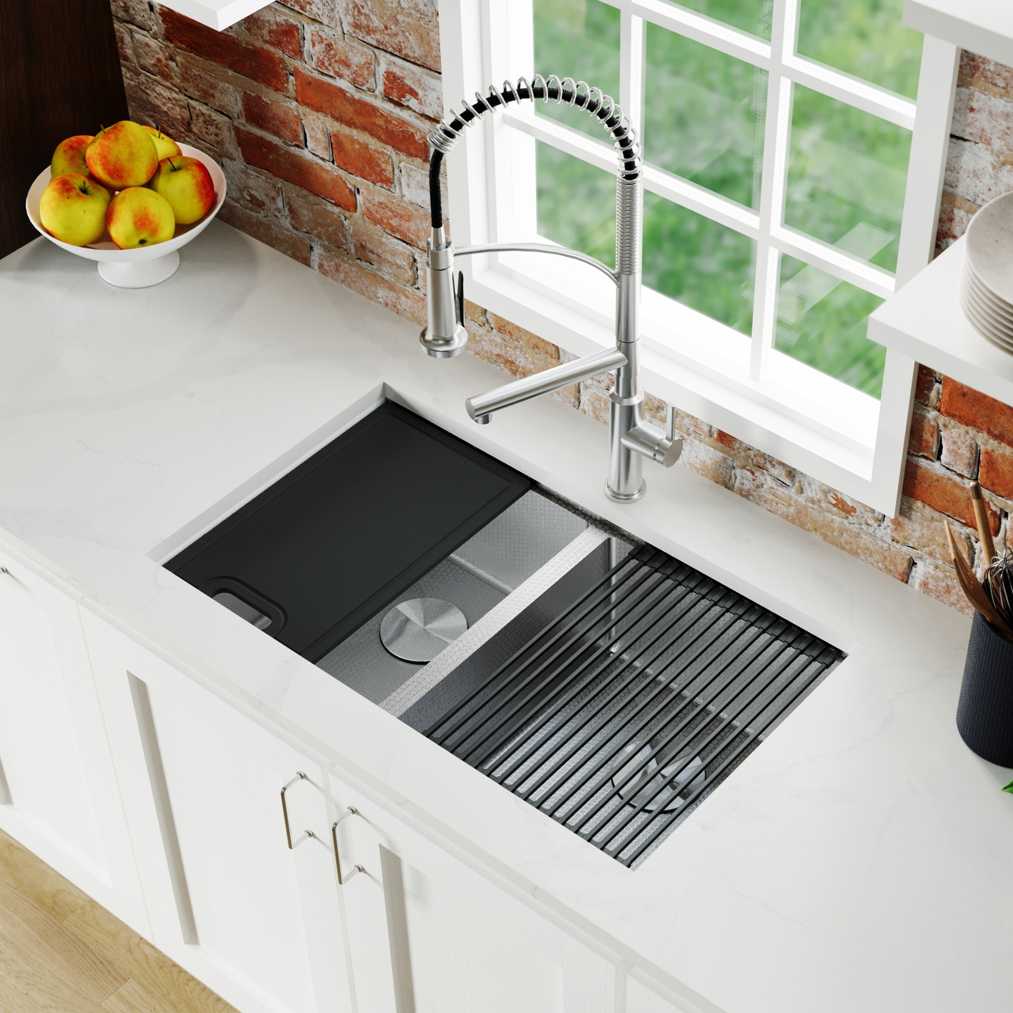 Matrix 32" Undermount Workstation 16 Gauge Double Bowl Stainless Steel Kitchen Sink with Accessories