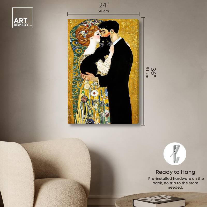 Kiss with Cat Canvas by Art Remedy, Gallery Wrapped