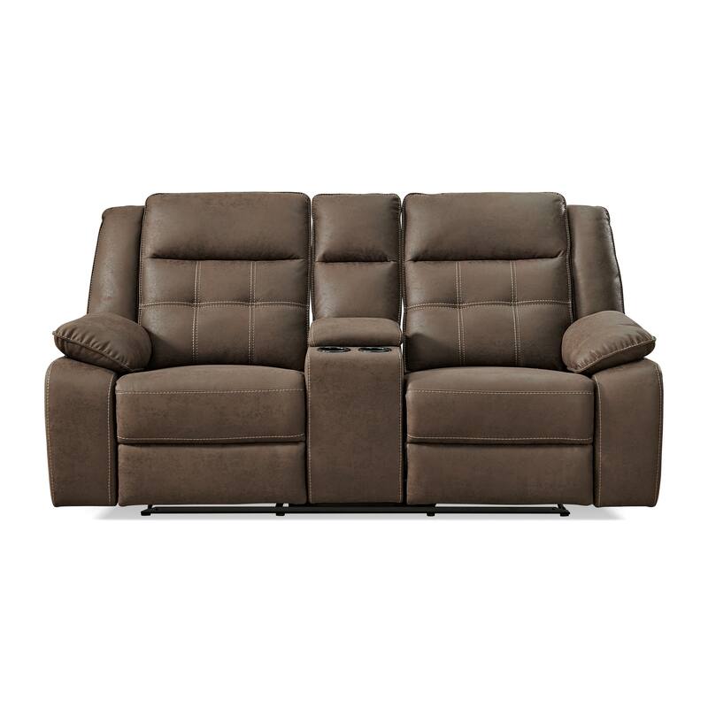 Roundhill Furniture Lesley Manual Reclining Loveseat, with Cup olders, Brown
