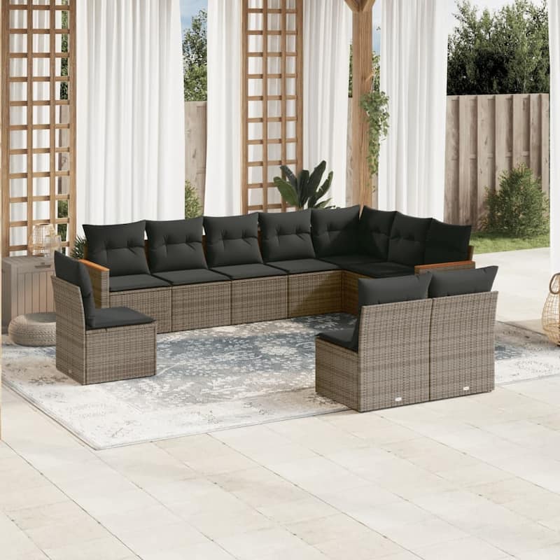 vidaXL Garden Sofa Set Black - 24.4 x 24.4 x 27.2 - Gray 10 piece Without table