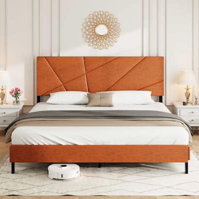King Size Metal Bed Frame, Square Platform Bed With Under-Bed Storage, No Spring-Loaded Mattress Required