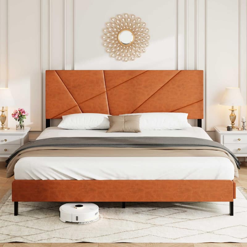 King Size Metal Platform Bed with Headboard, Under-Bed Storage and No Box Spring Needed - Antique brown