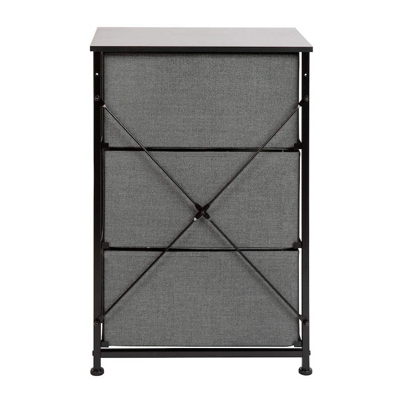 3 Drawer Vertical Storage Dresser with Wood Top & Fabric Pull Drawers