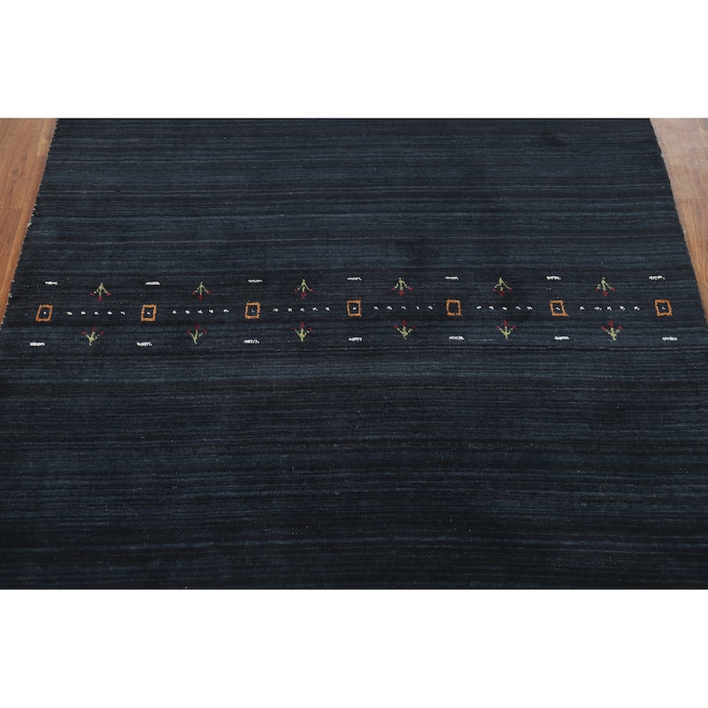 Navy Blue Gabbeh Oriental Rug Handmade Wool Carpet - 4'0" x 5'10"
