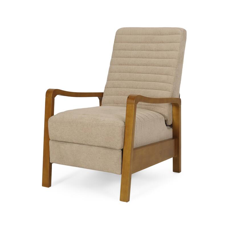 Small Wood Frame Recliner Club Chair with Retractable Footrest Living Room Lounge Armchair Upholstered Reading Chair for Bedroom
