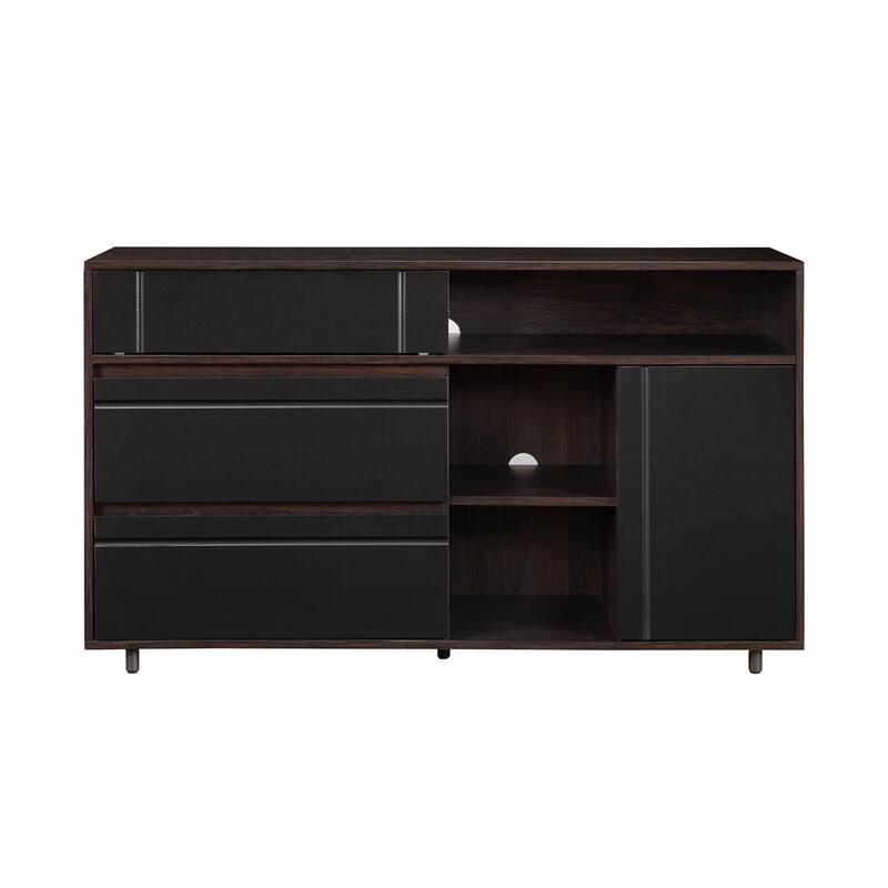 Contemporary Detailed-Door Sideboard with Open Storage for Living Room, Bedroom and Office