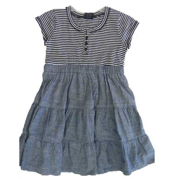 Shop Faded Glory Little Girls Black White Stripe Denim Flared Dress 4 6x Overstock 18166867