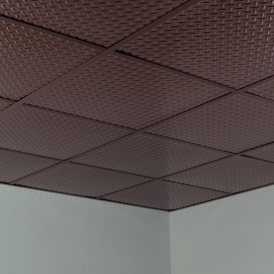 FASÄDE Diamond Plate Revealed Edge Decorative Vinyl 2ft x 2ft Lay in Ceiling Panel in Oil Rubbed Bronze (5 Pack)