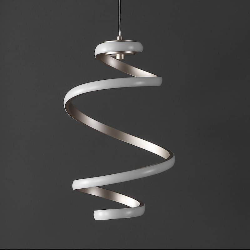Mium 11" 1-Light Modern Minimalist Aluminum/Iron Abstract Integrated LED Pendant, Silver by JONATHAN Y