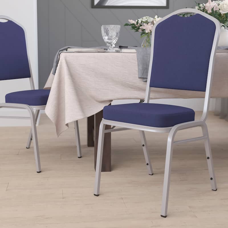 Crown Back Stacking Banquet Chair - Navy Fabric/Silver Frame