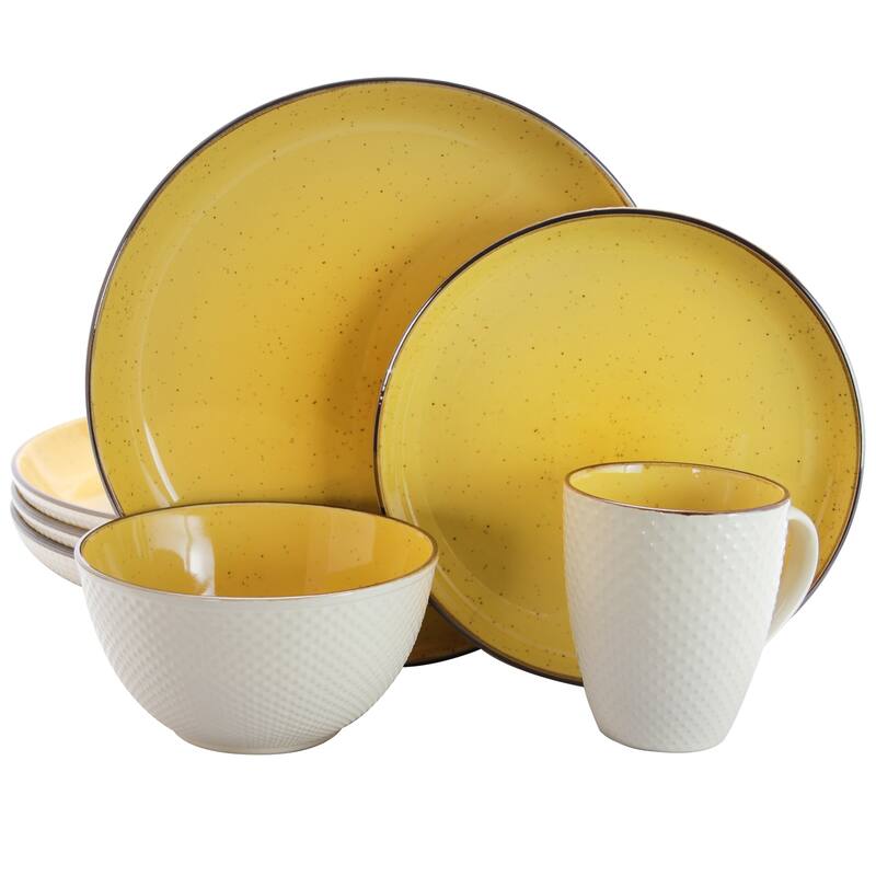 Dot Textured Dual Yellow and White Color Dinnerware Set 16 Pieces