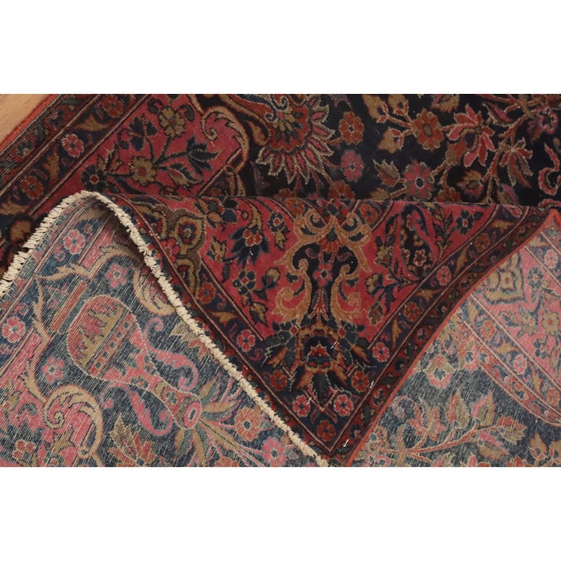 Hand Knotted Oriental 100% Wool Carpet Traditional Floral Navy Blue & Blues Kashan Area Rug - 4' 11'' X 3' 6''