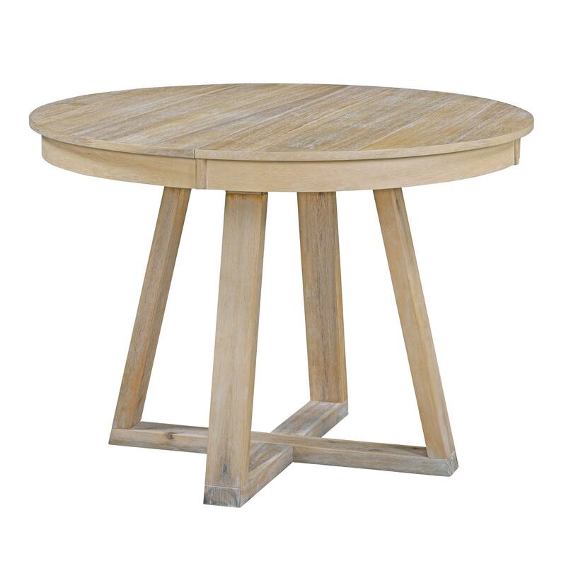 Natural 5-Piece Wooden Dining Table Set with Expandable Round Table & 4 Chairs