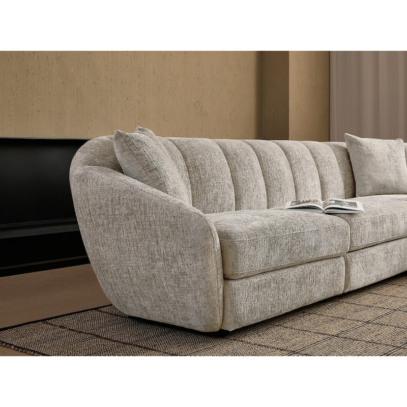 Slope Arm Chenille Fabric Rectangle Sectional Sofa Scallop Sofa in Light Brown