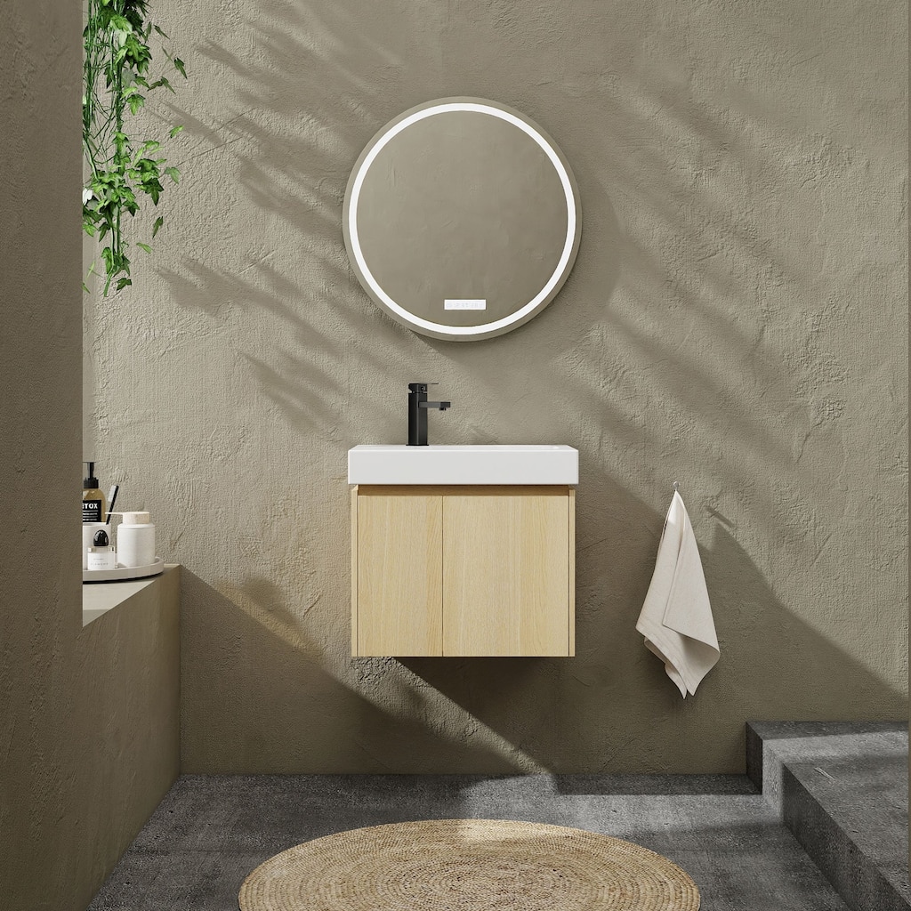 24 in. W Single Sink Wall-Mounted Bath Vanity with White Resin Top