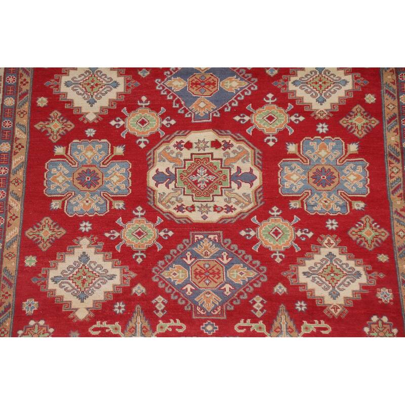 Hand Knotted Oriental 100% Wool Carpet Traditional Geometric Red Kazak Area Rug - 10' 0'' X 6' 11''