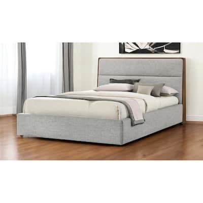 HomeRoots Brown and Gray Wood Upholstered King Bed Frame