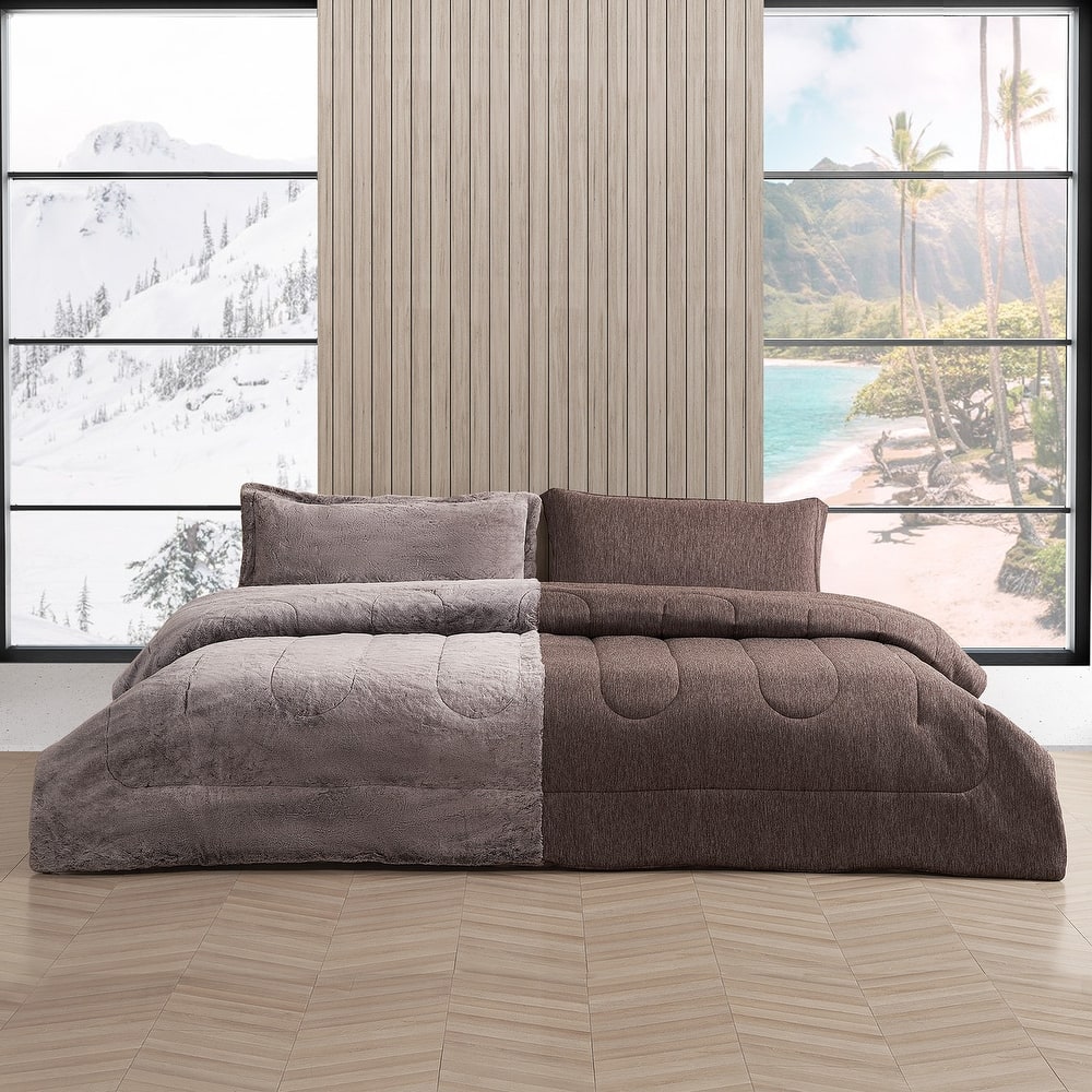 Opposites Attract® - Coma Inducer® Oversized Comforter Set - Plush Frosted Chocolate + Cooling Cold Brew